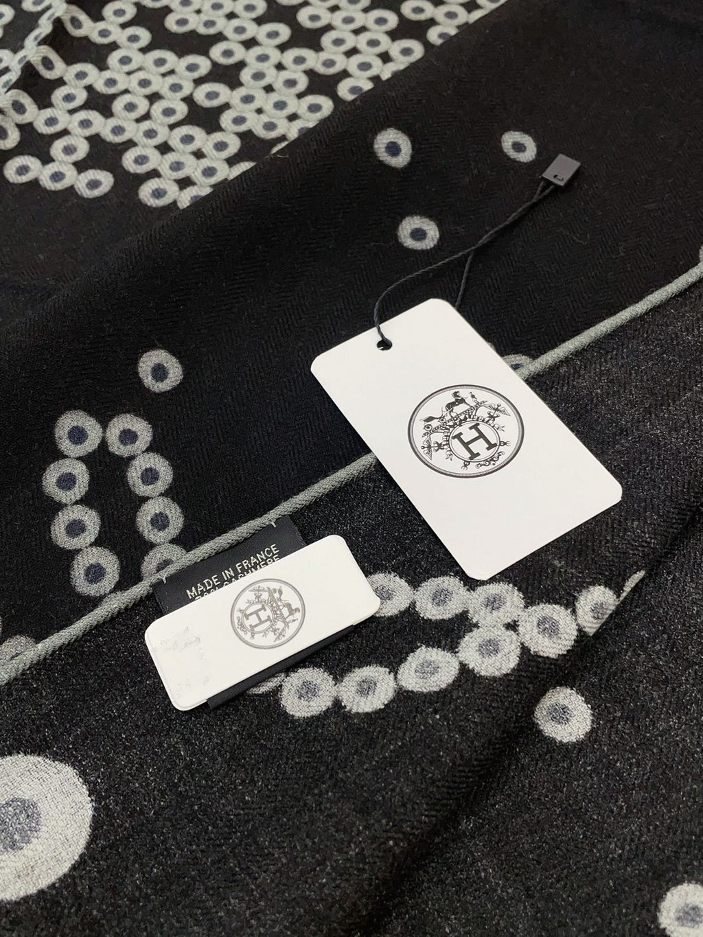 Cheval De Legende Scarf 140 CM Charcoal Blue Pattern Cashmere And Silk