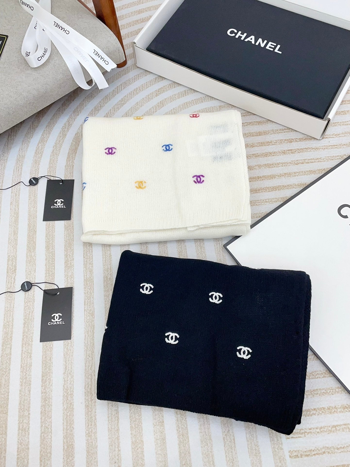 CC Scarf 190 CM In Black White Cashmere 418222