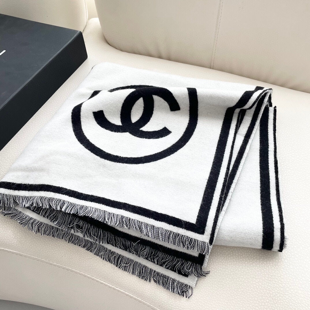 CC Scarf 195 CM White Mix Black Cashmere And Wool 418442