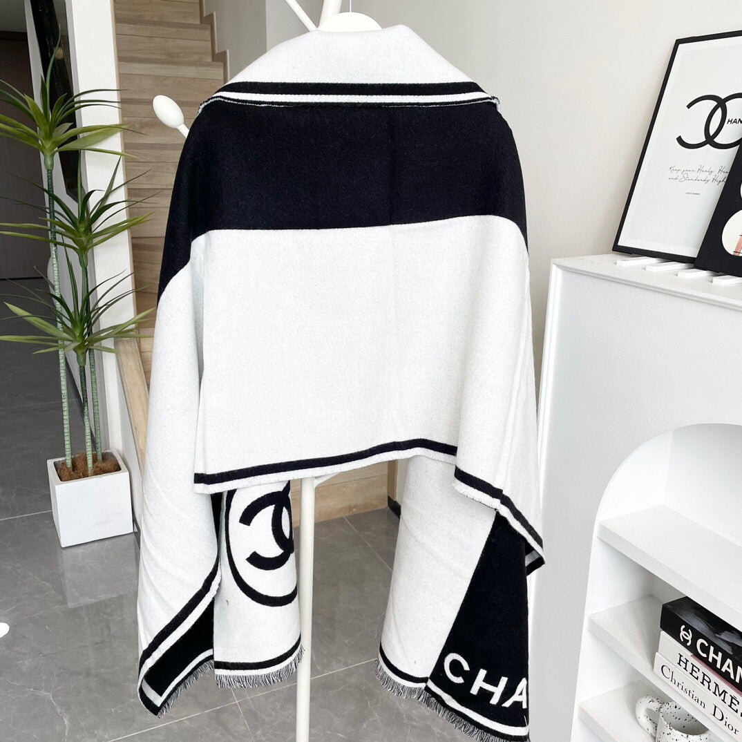 CC Scarf 195 CM White Mix Black Cashmere And Wool 418442