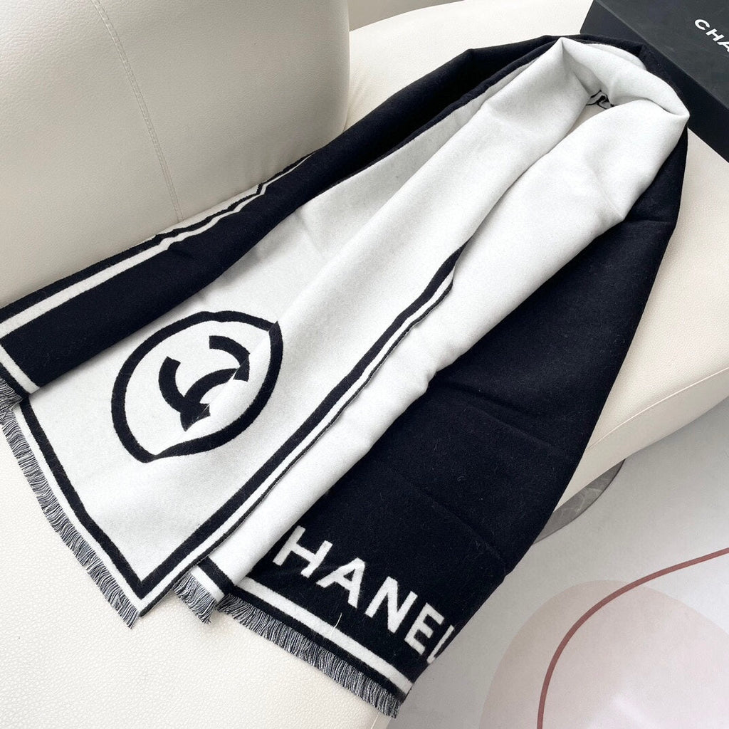 CC Scarf 195 CM White Mix Black Cashmere And Wool 418442