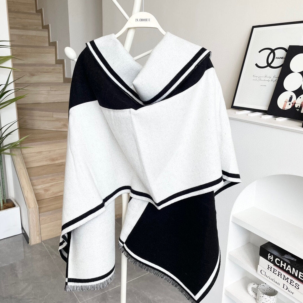 CC Scarf 195 CM Black Mix White Cashmere And Wool 418443