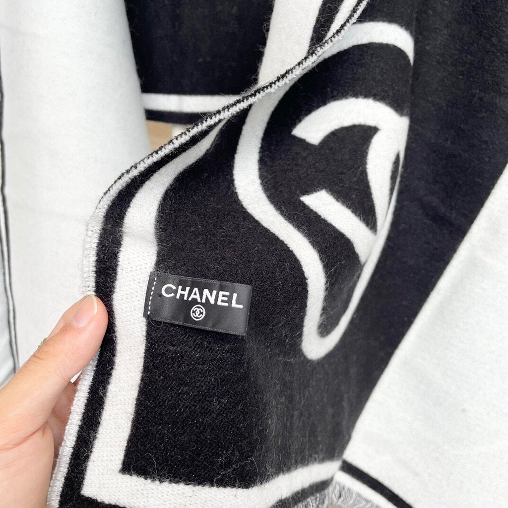 CC Scarf 195 CM Black Mix White Cashmere And Wool 418443