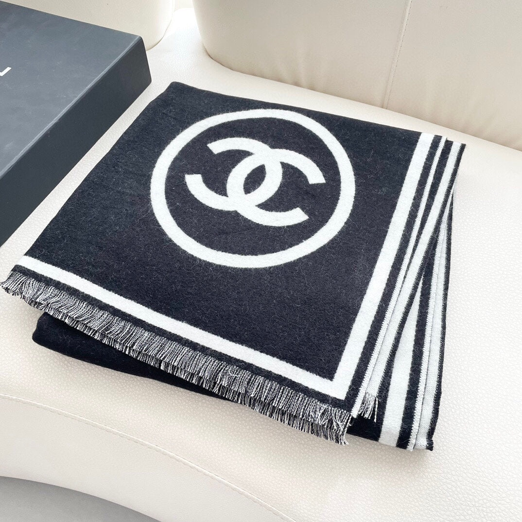 CC Scarf 195 CM Black Mix White Cashmere And Wool 418443