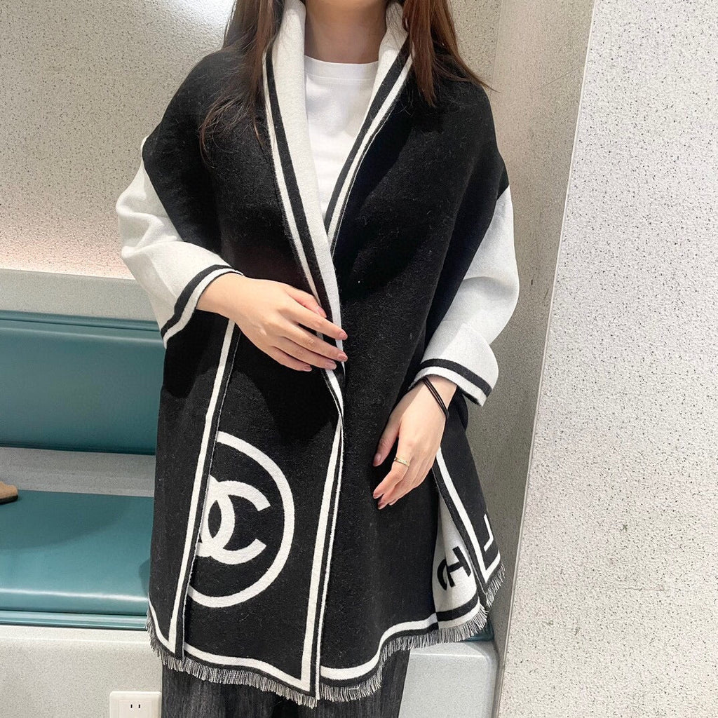 CC Scarf 195 CM Black Mix White Cashmere And Wool 418443
