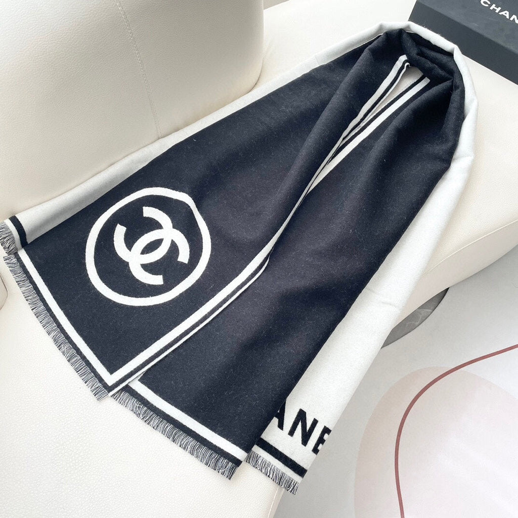 CC Scarf 195 CM Black Mix White Cashmere And Wool 418443