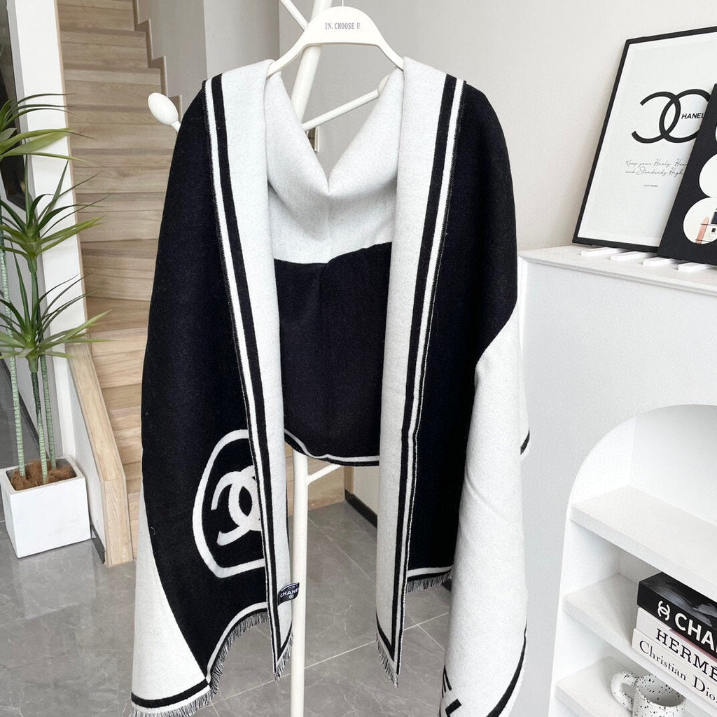 CC Scarf 195 CM Black Mix White Cashmere And Wool 418443