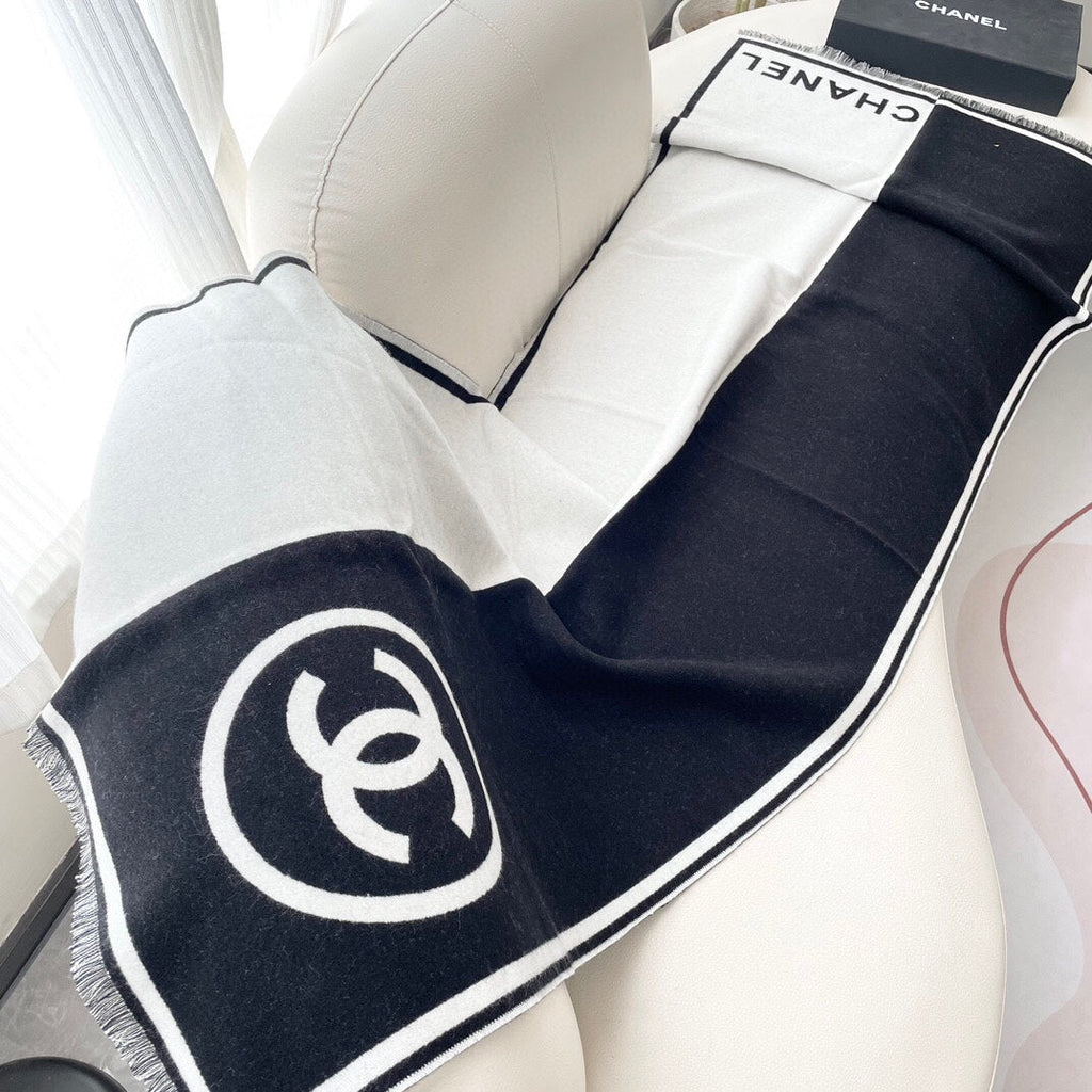 CC Scarf 195 CM Black Mix White Cashmere And Wool 418443