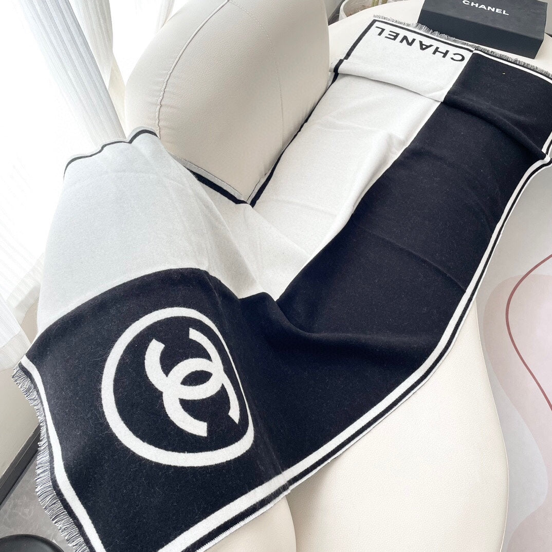 CC Scarf 195 CM Black Mix White Cashmere And Wool 418443