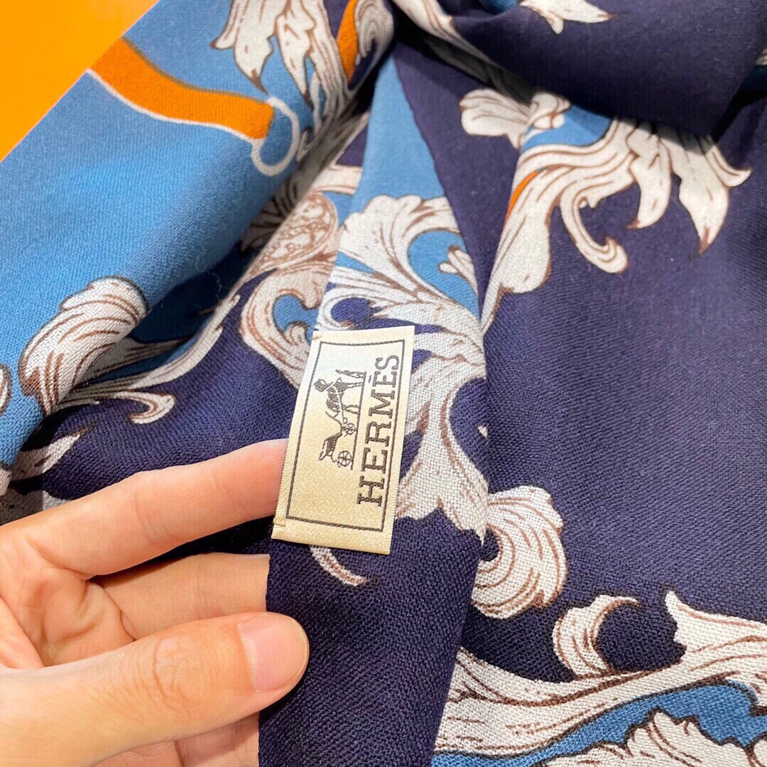 PRINTED SCARF 200 CM IN BLUE MIX COLORFUL CASHMERE 393004