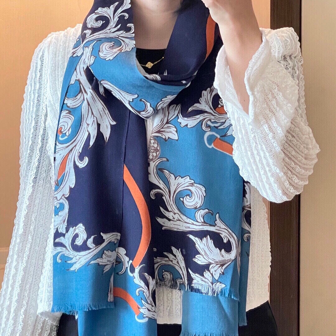 PRINTED SCARF 200 CM IN BLUE MIX COLORFUL CASHMERE 393004