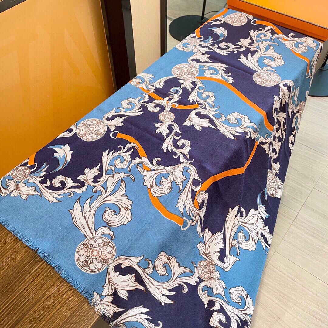PRINTED SCARF 200 CM IN BLUE MIX COLORFUL CASHMERE 393004