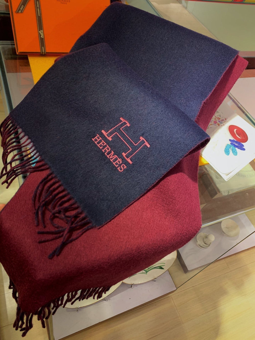 Scarf 200 CM In purple Black Mix Red Cashmere 394773