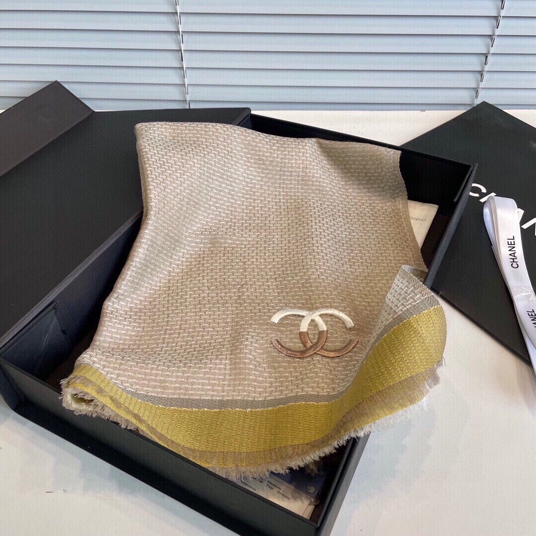 CC Scarf 200 CM In Light Brown Yellow Mix White Ivory Cashmere 413836