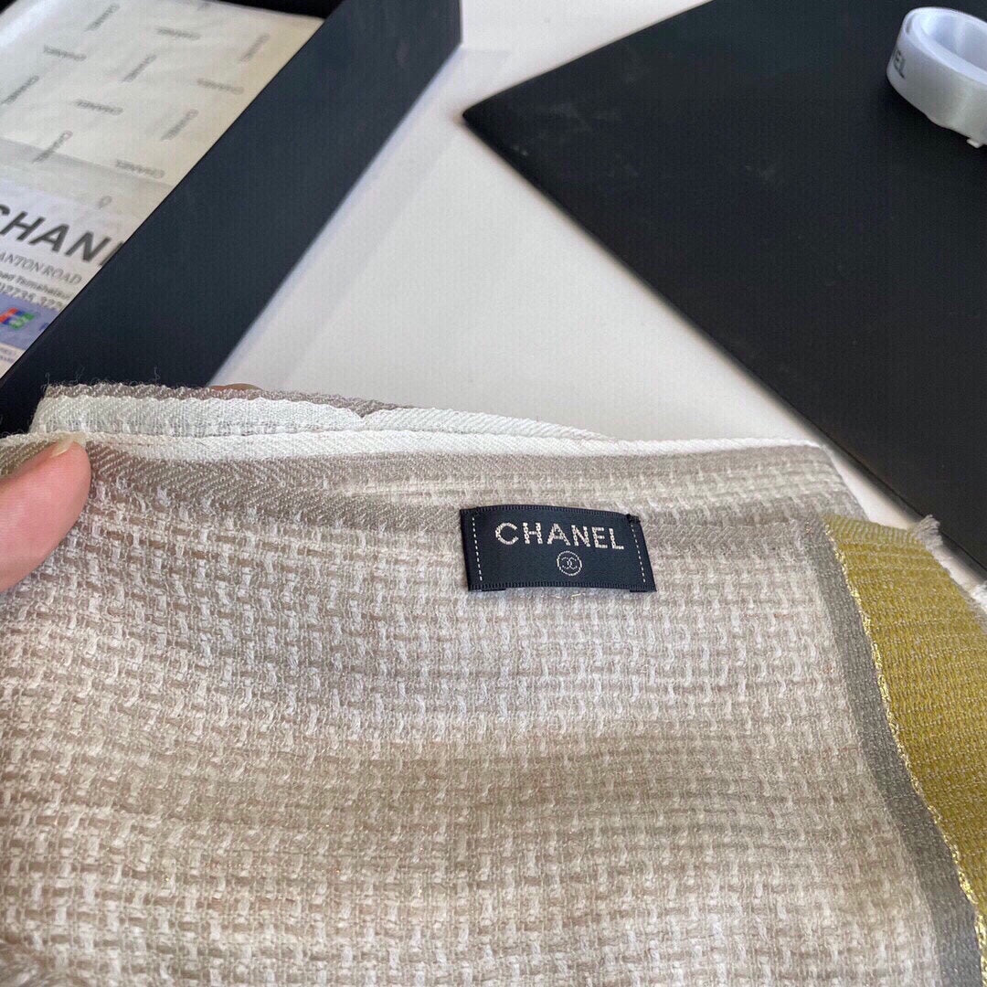 CC Scarf 200 CM In Light Brown Yellow Mix White Ivory Cashmere 413836