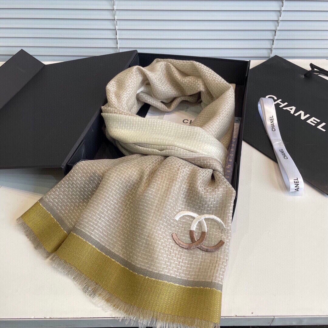CC Scarf 200 CM In Light Brown Yellow Mix White Ivory Cashmere 413836