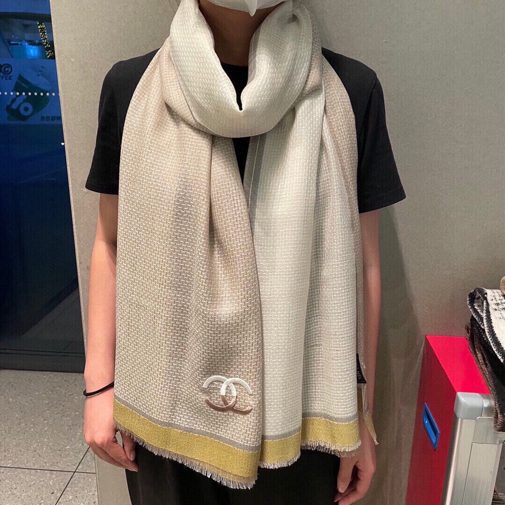 CC Scarf 200 CM In Light Brown Yellow Mix White Ivory Cashmere 413836