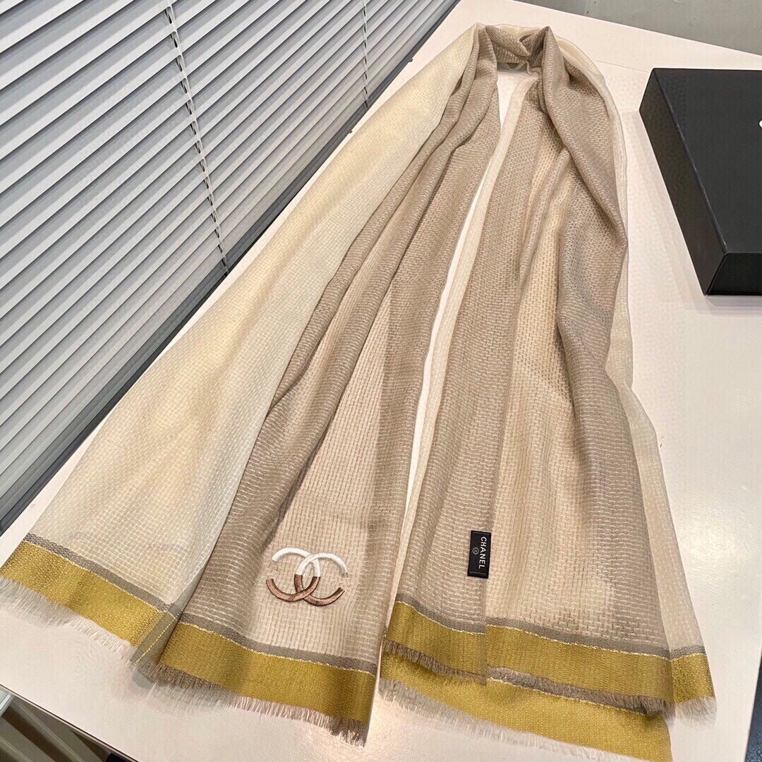 CC Scarf 200 CM In Light Brown Yellow Mix White Ivory Cashmere 413836