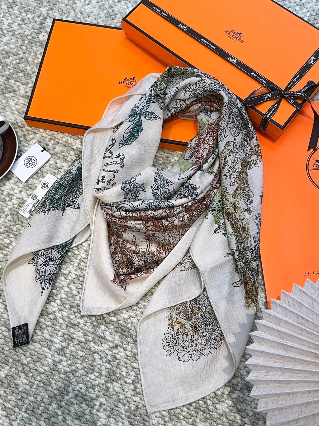 Scarf 140 CM Brown Colorful Cashmere And Silk  394551