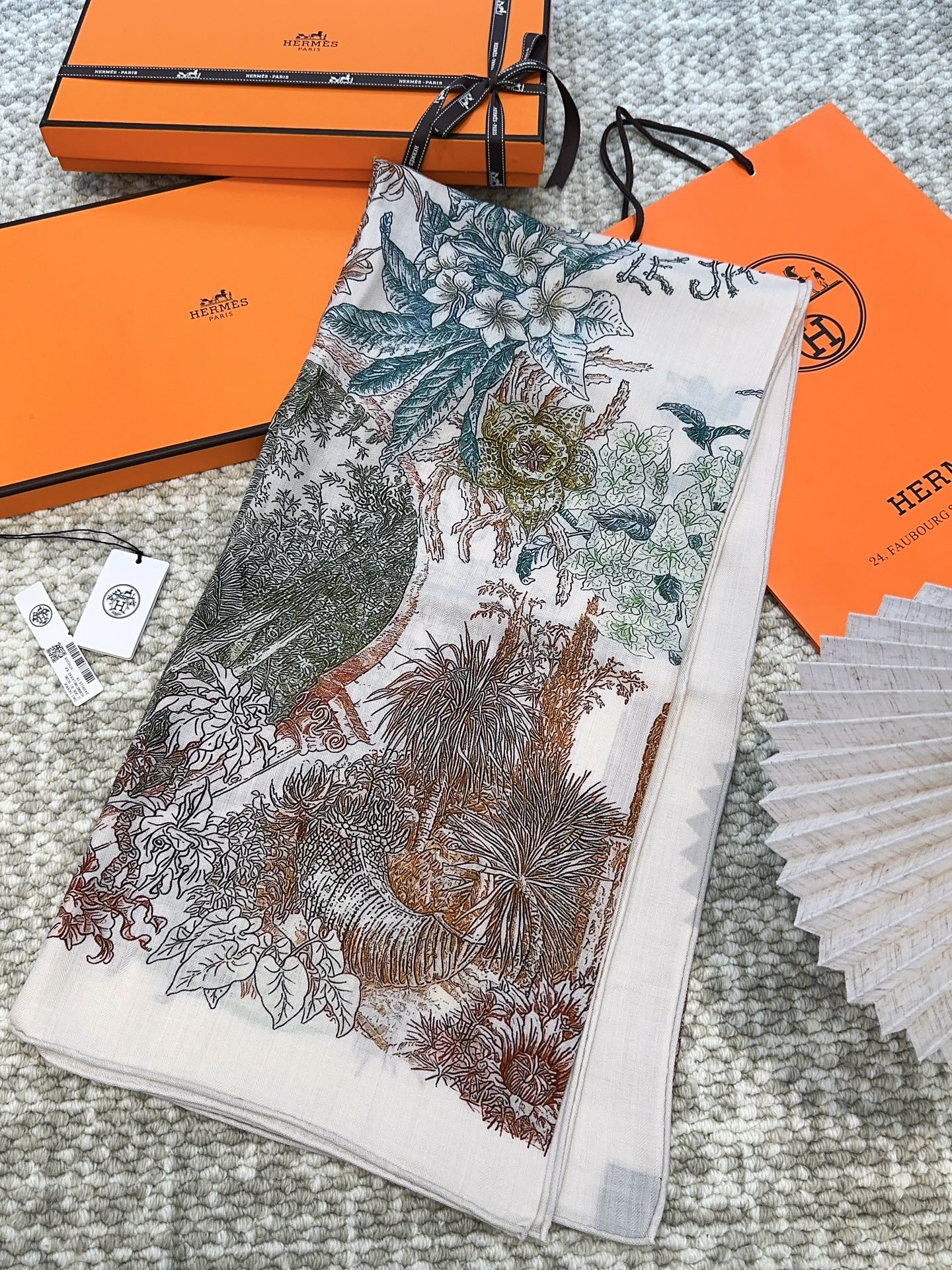 Scarf 140 CM Brown Colorful Cashmere And Silk  394551