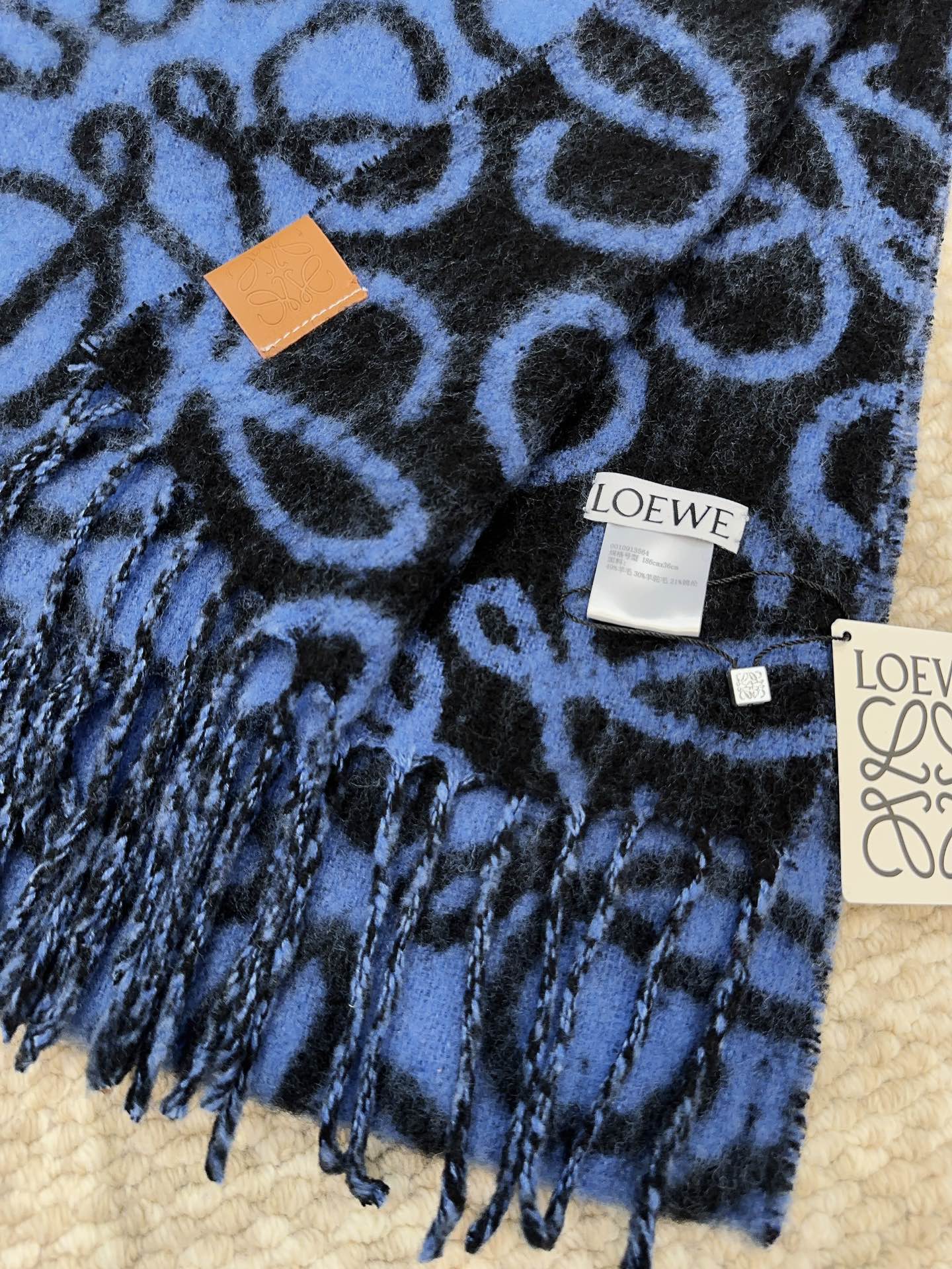 Loewe Scarf 180CM Dark Blue Black Wool Cashmere 968583