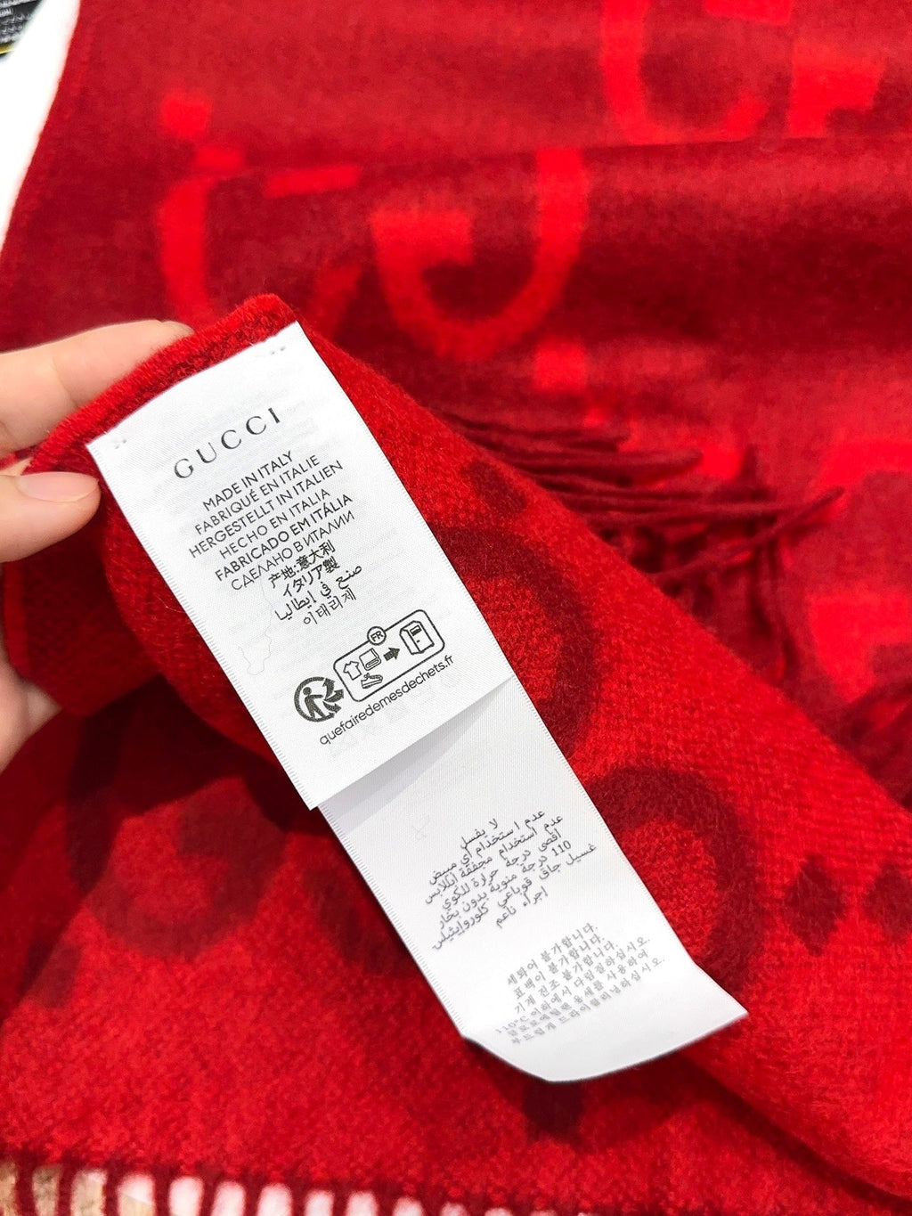 GG Double G Jacquard Scarf 200CM Red Wool 282789
