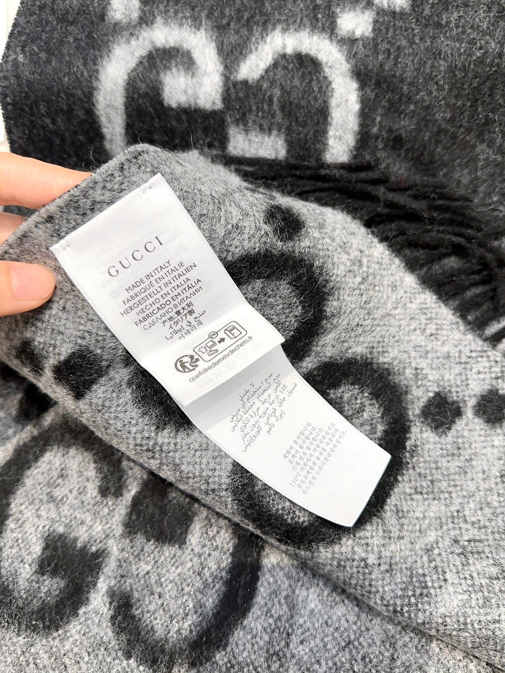 GG Double G Jacquard Scarf 200CM Black Wool 282790