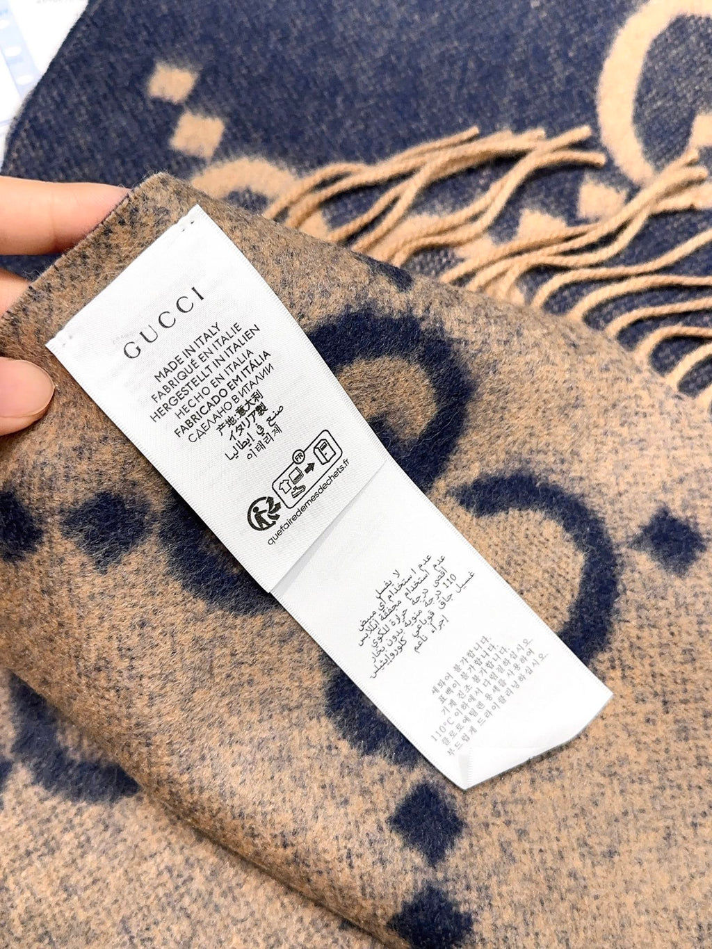 GG Double G Jacquard Scarf 200CM Blue Beige Wool 282792