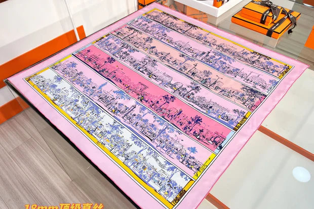 HM 26s Knitting Scarf 90 Pink Blue Colorful Mulberry Silk 147545