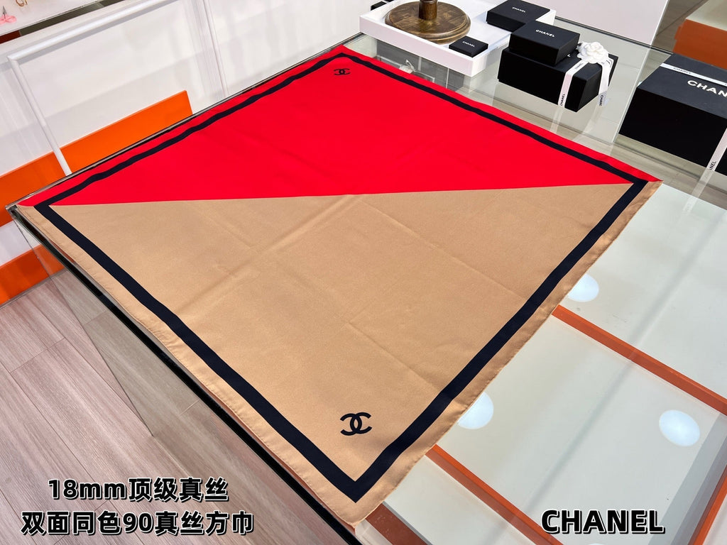 CC Scarf 90x90 Brown Red Silk Twill 204017