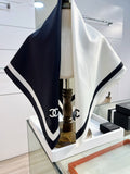 CC Scarf 90x90 White Black Silk Twill 204019