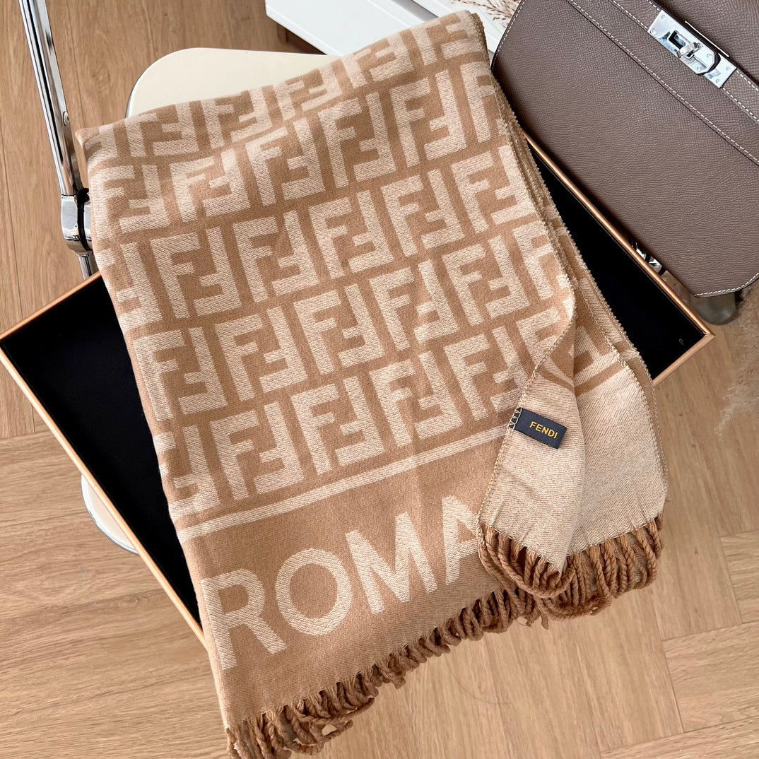 FF Jacquard 180CM Scarf Beige Wool 103631