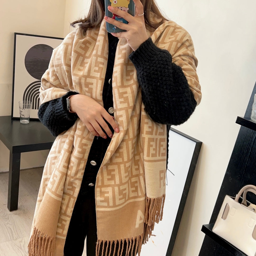 FF Jacquard 180CM Scarf Beige Wool 103631