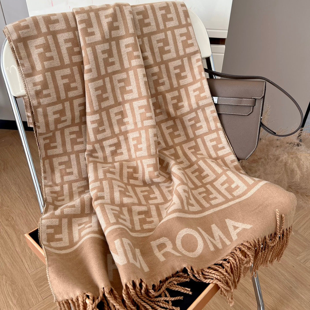 FF Jacquard 180CM Scarf Beige Wool 103631
