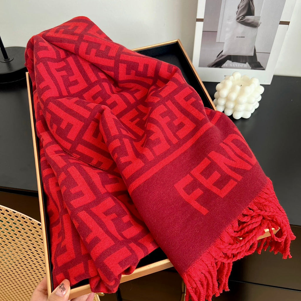 FF Jacquard 180CM Scarf Red Wool 103630