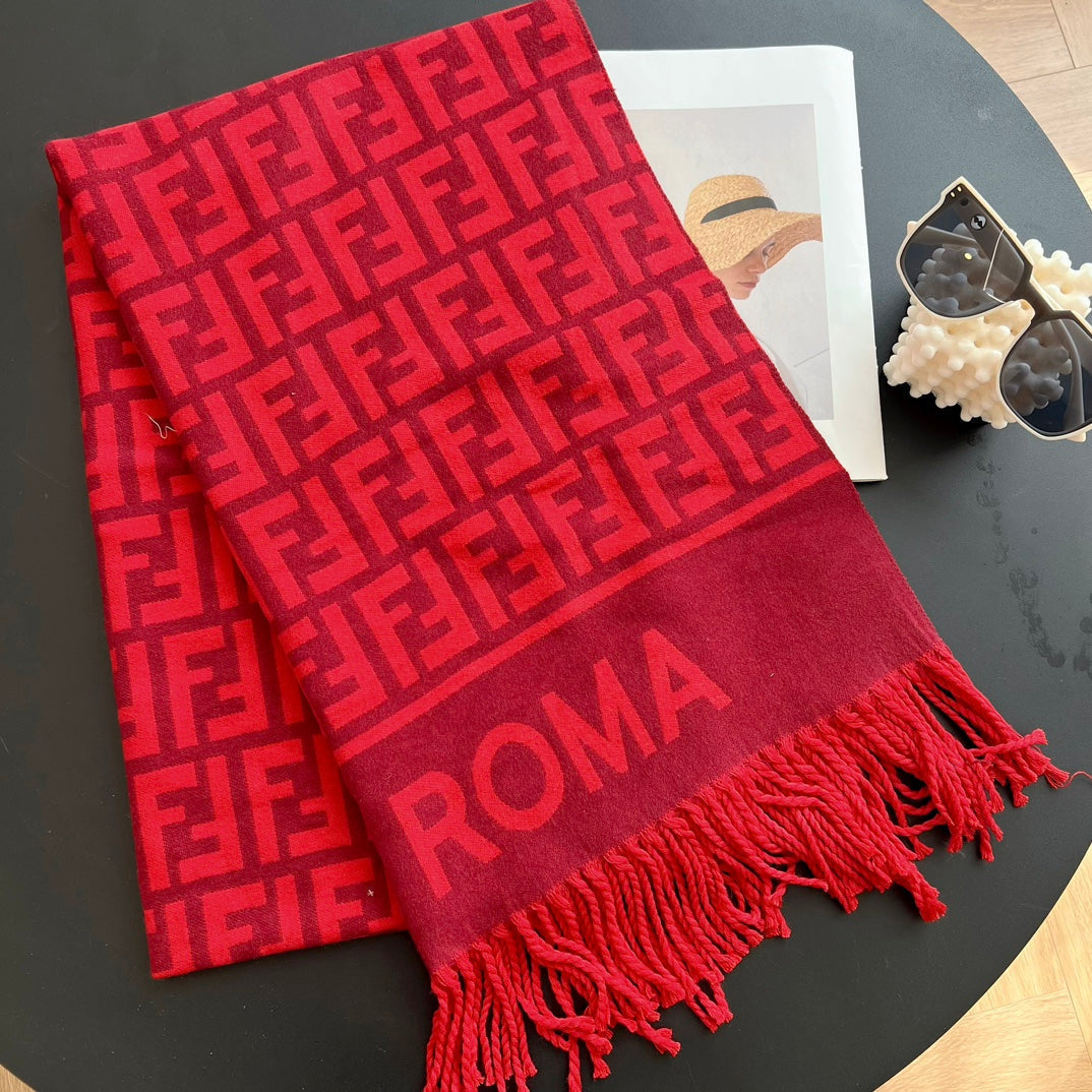 FF Jacquard 180CM Scarf Red Wool 103630