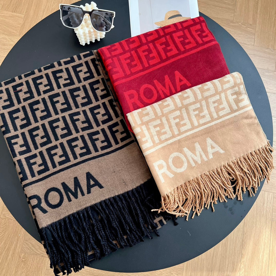 FF Jacquard 180CM Scarf Red Wool 103630