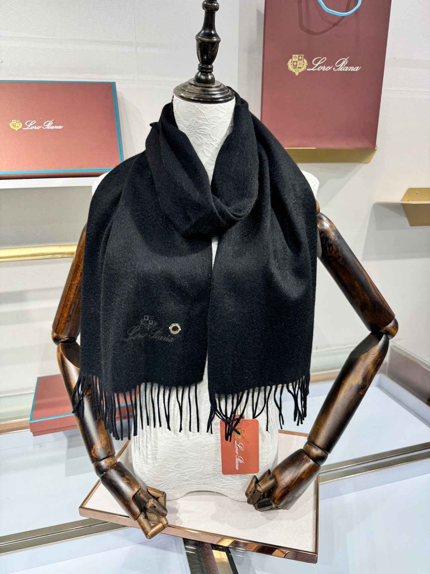 Loro Piana Long Scarf Black Cashmere 193712
