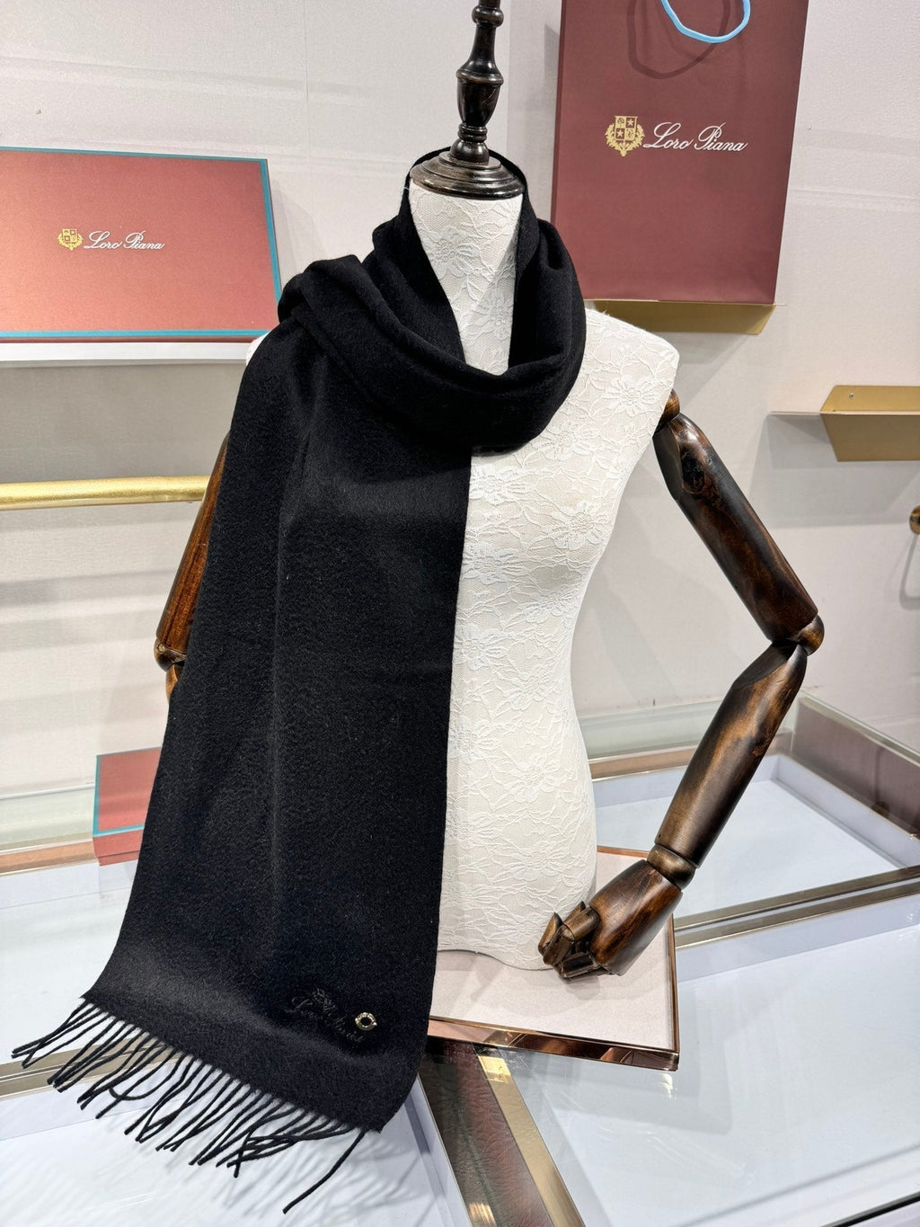 Loro Piana Long Scarf Black Cashmere 193712