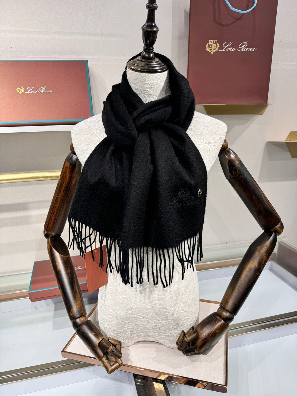 Loro Piana Long Scarf Black Cashmere 193712