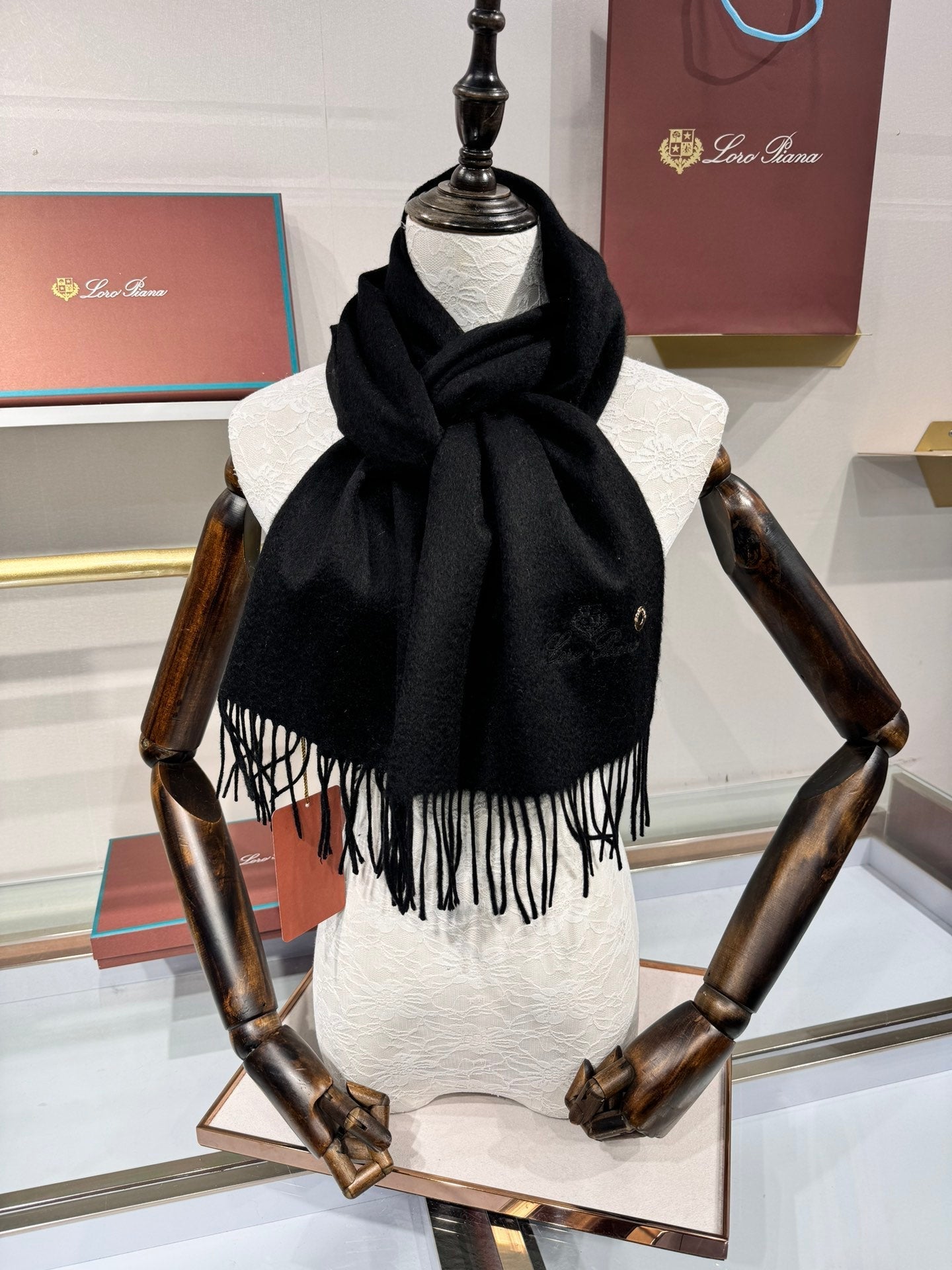 Loro Piana Long Scarf Black Cashmere 193712
