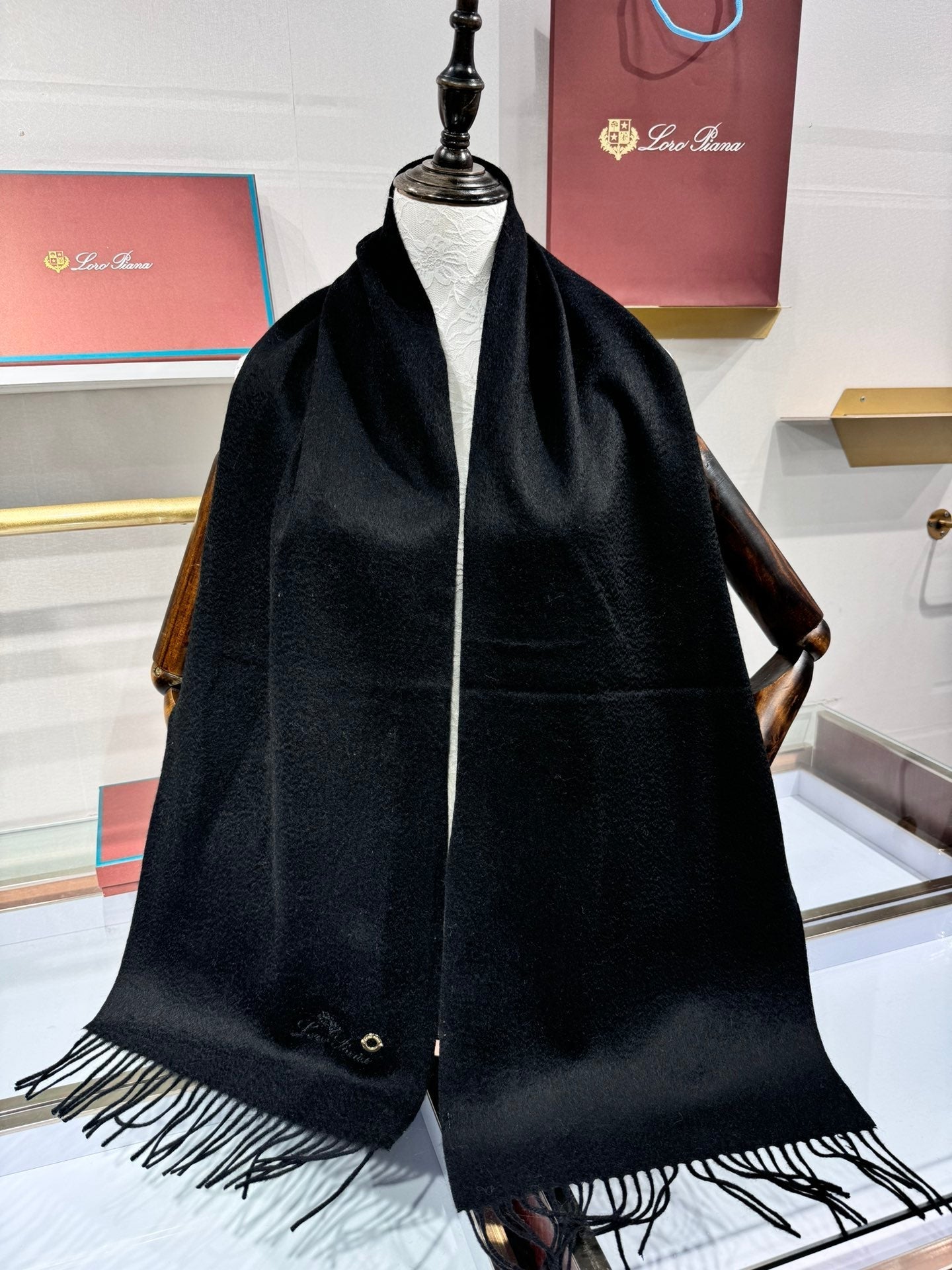 Loro Piana Long Scarf Black Cashmere 193712
