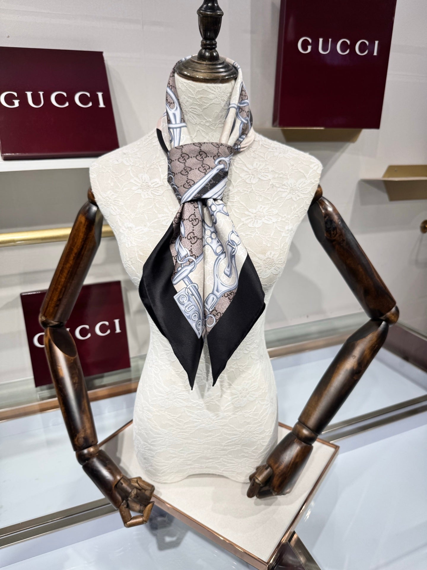 GG Horsebit Scarf 90x90 Black Grey Colorful Silk Twill 203997