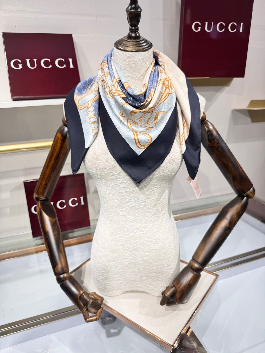 GG Horsebit Scarf 90x90 Black Blue Colorful Silk Twill 204000