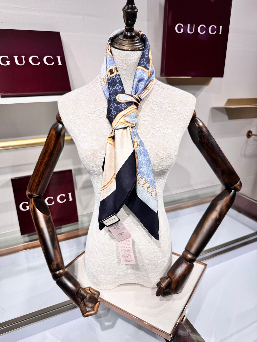 GG Horsebit Scarf 90x90 Black Blue Colorful Silk Twill 204000