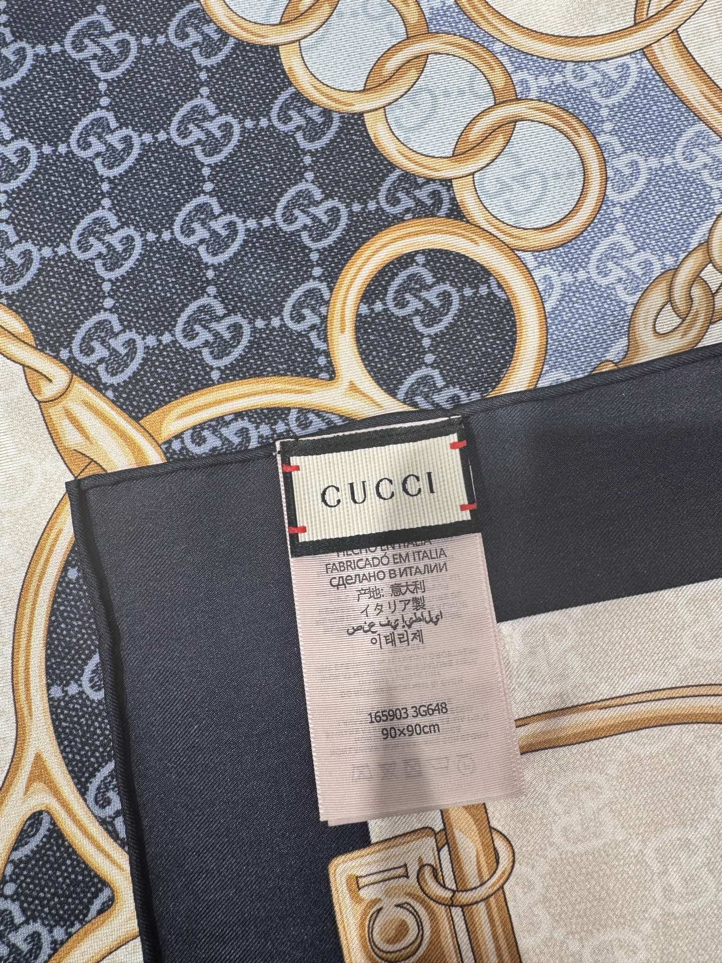 GG Horsebit Scarf 90x90 Black Blue Colorful Silk Twill 204000