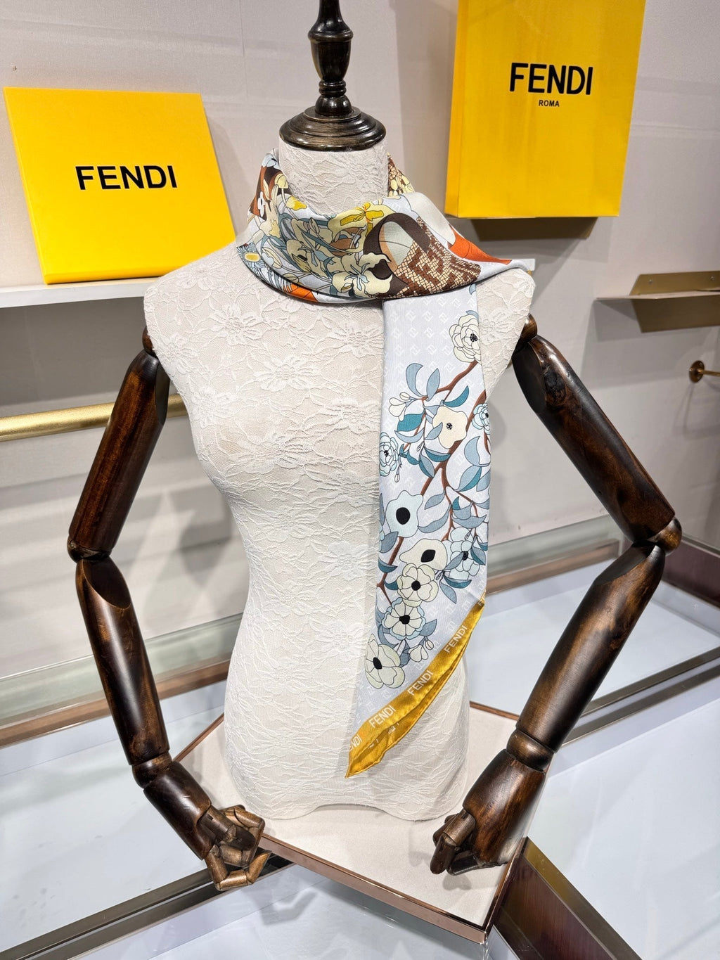 Fendi Gardening Foulard Scarf 90x90 Yellow Colorful Silk Twill 204004