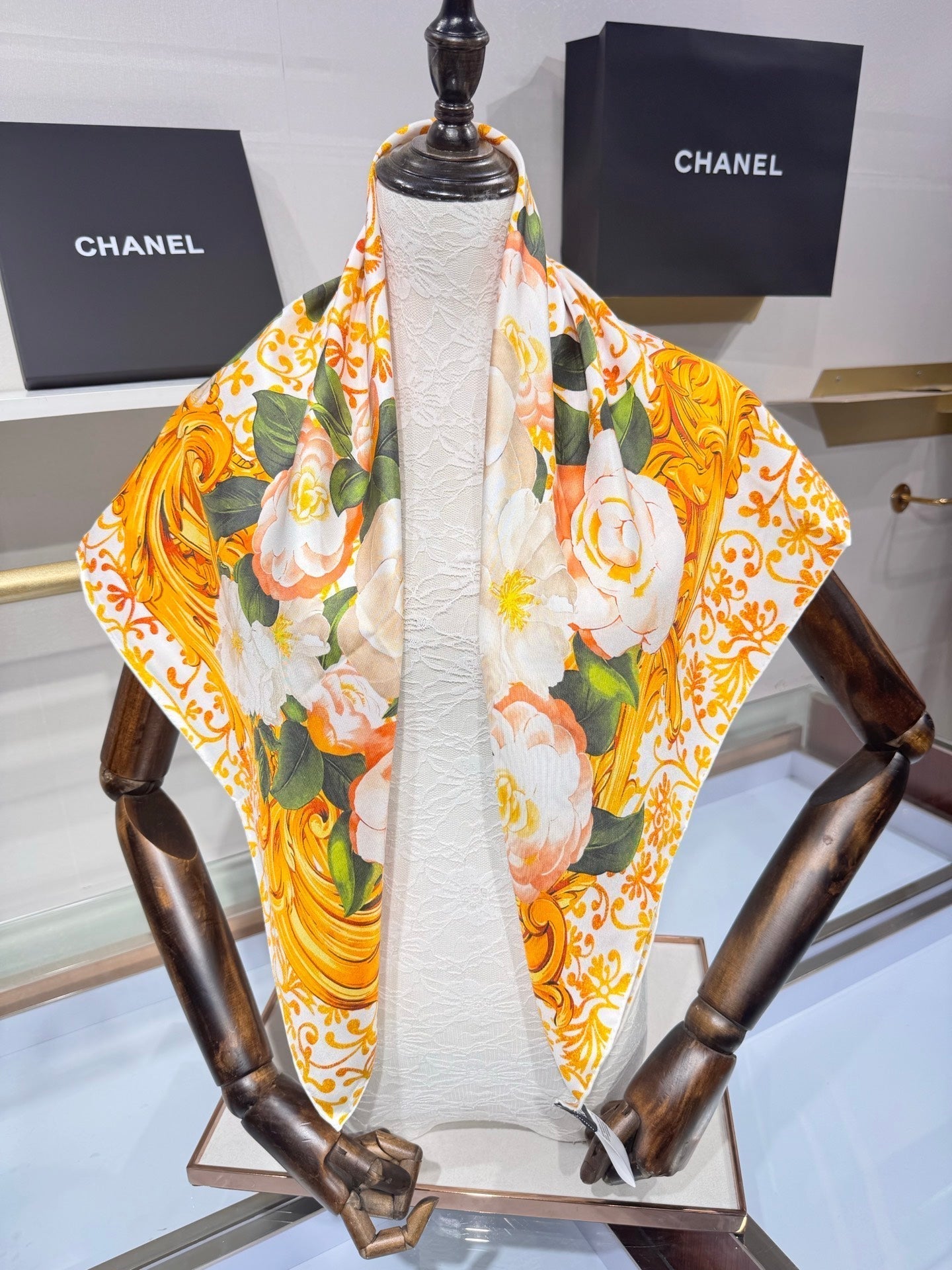 CC Bandana Scarf 90x90 Yellow White Silk Twill 204014