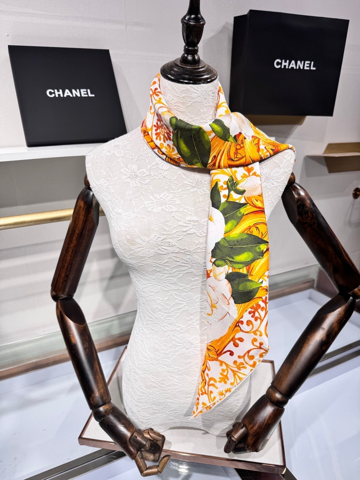 CC Bandana Scarf 90x90 Yellow White Silk Twill 204014