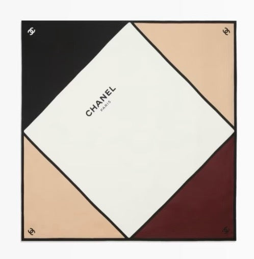 CC Scarf 90x90 Ecru, Beige, Burgundy & Black Silk Twill 204025